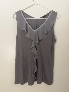Y2K Gray Ruffled V-Neck Sleeveless Top